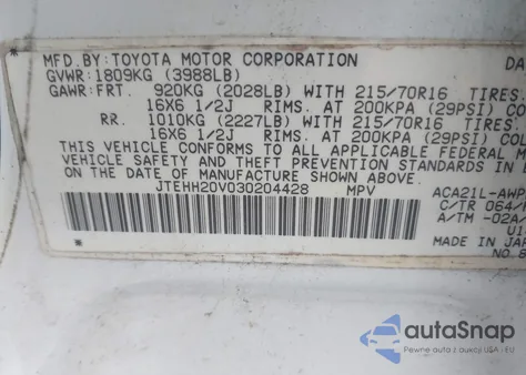 2003 Toyota Rav4 из США, поврежденный, VIN JTEHH20V030204428